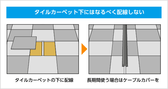 タイルカーペット下にはなるべく配線しない